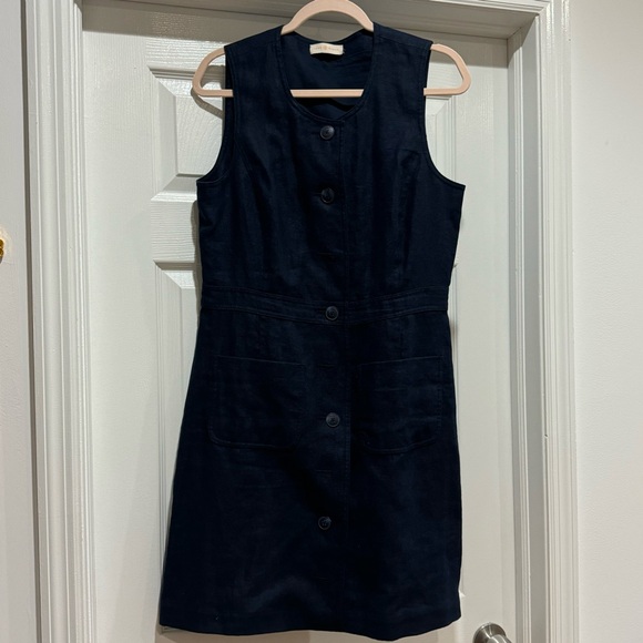 GUC TORY BURCH LINEN NAVY MIDI DRESS IN SIZE  MEDIUM - Picture 1 of 3